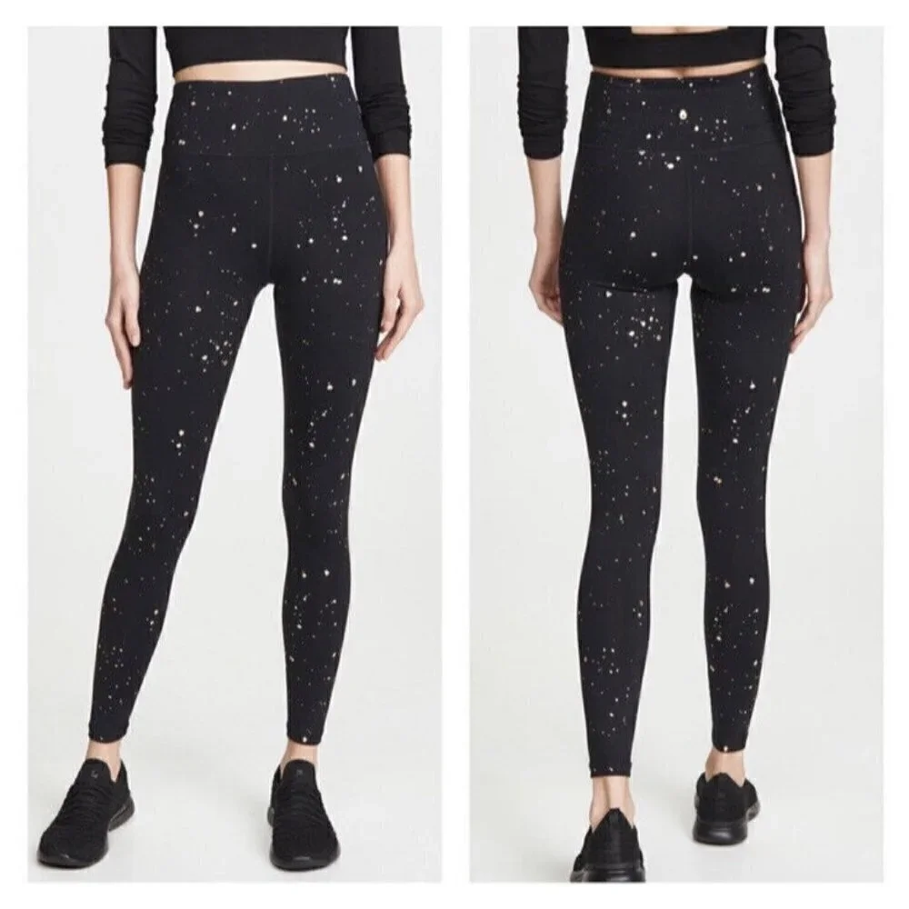 Spiritual Gangster Foil Print Black Gold Paint Splatter Essential Leggings Small - Picture 1 of 9